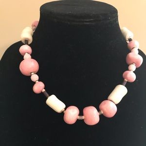 Pale Pink and White Quartz Beaded Necklace